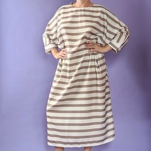 White and tan stripe one size tunic dress